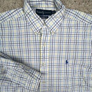 Ralph Lauren Button Up Shirt Men’s Long Sleeve Size 15 32/33 Classic Blue Yellow